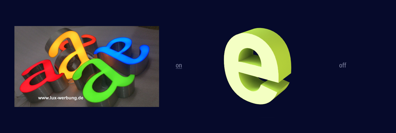3D Front leuchtende Buchstaben (off)