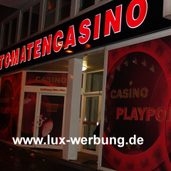 werbeträger dekupierter buchstaben, spielhalle in aachen dibondkasten leuchtreklame außenwerbung