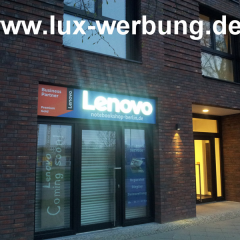 leuchtbuchstaben lenovo in berlin adlerschof leuchtwerbung front weise plexi profilbuchstaben led dioden werbeanlage auf dibond platte lichtreklame 