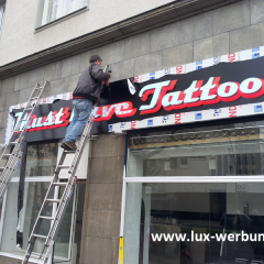 tatoowerbung buchstaben frontleuchten und nach hinten Backlight leuchtreklame profilbuchstabe beleuchtete schriftzueg 