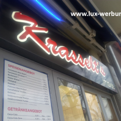 bratwurst krasselts aussenwerbung beleuchtete einzelbuchstaben vormontierte auf dibondhaube lichtreklame bremen 