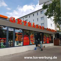 getränke-solay- berlin leuchtbuchstaben profil8 leuchtwerbung front un seiten aus farbige plexiglas außenwerbung-lichtreklame smd led dioden 