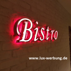 schrifzueg bistro front und schatten beleuchtet lichtreklame & leuchtwerbung profilbuchstaben werbeträger berlin brandenburd aussenwerbung