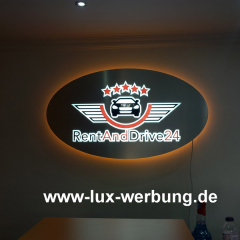 lichtreklame werbung 3D LED gravierte beleuchtete leuchtschild aus aluminium front und ruckleuchtend